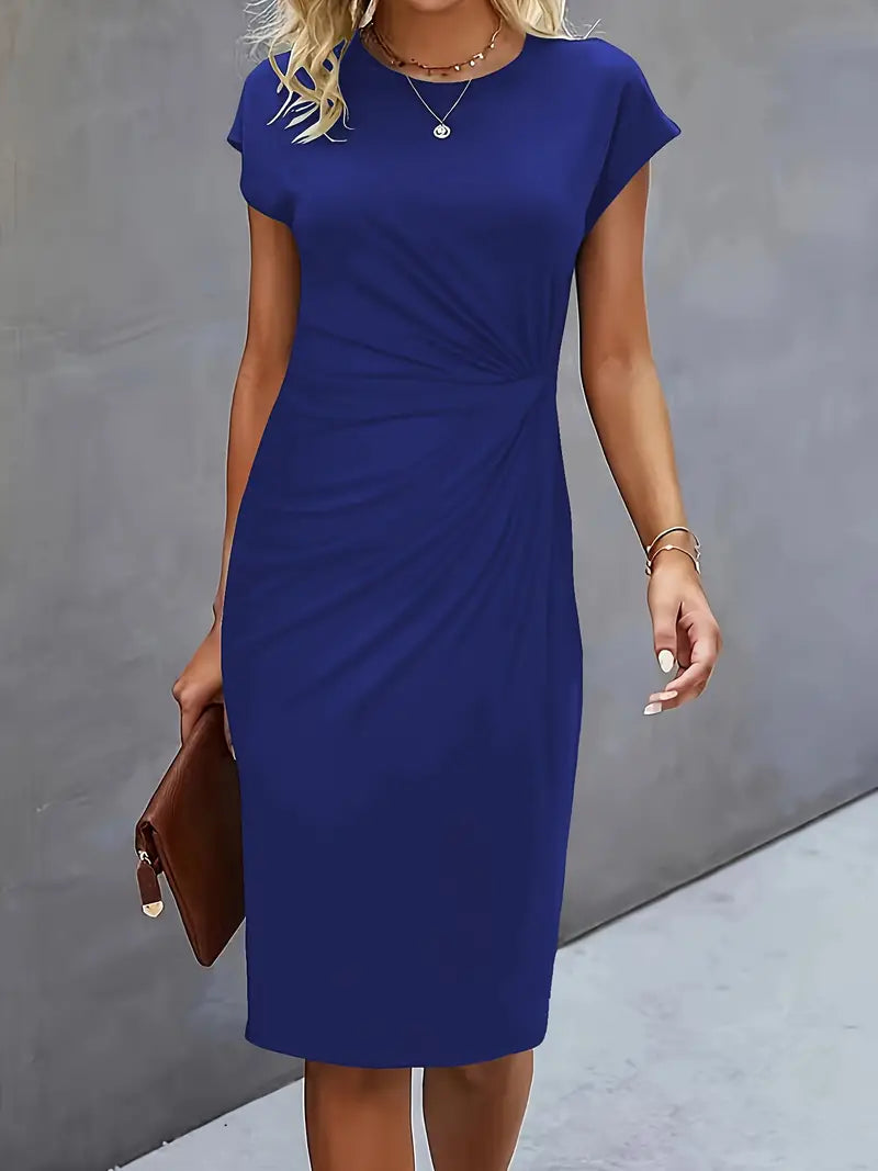 Mylène Robe Midi Femme – Élégante Coupe Flatteuse & Col Rond, Disponible en Plusieurs Couleurs