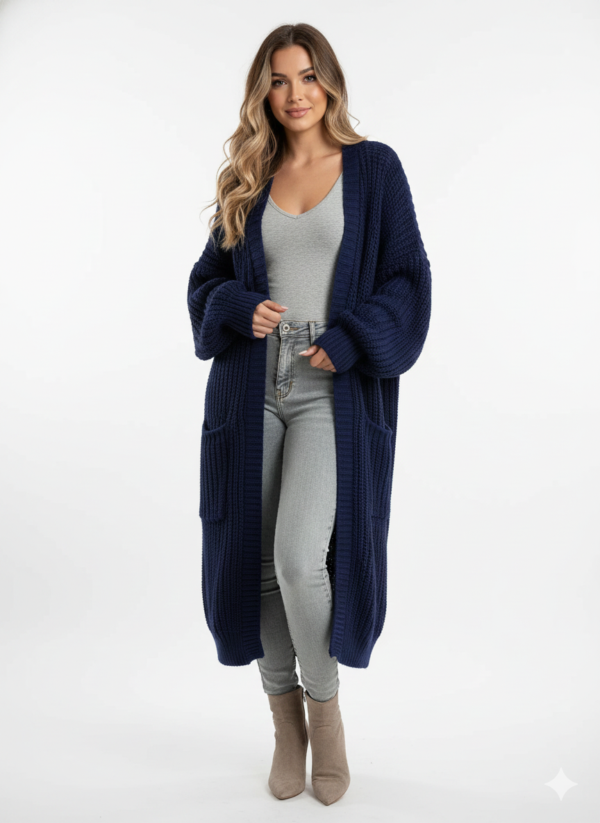 Erca Lange Strickjacke für Damen – Eleganter Weiter Cardigan für Frühling, Herbst & Winter
