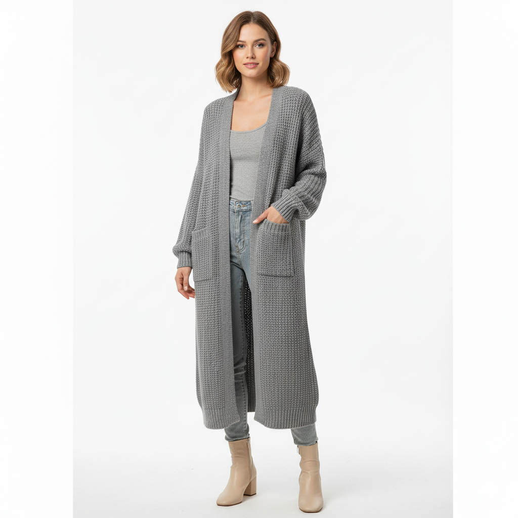 Erca Vestă Lungă din Tricot pentru Femei – Cardigan Lejer Elegant pentru Primăvară, Toamnă și Iarnă