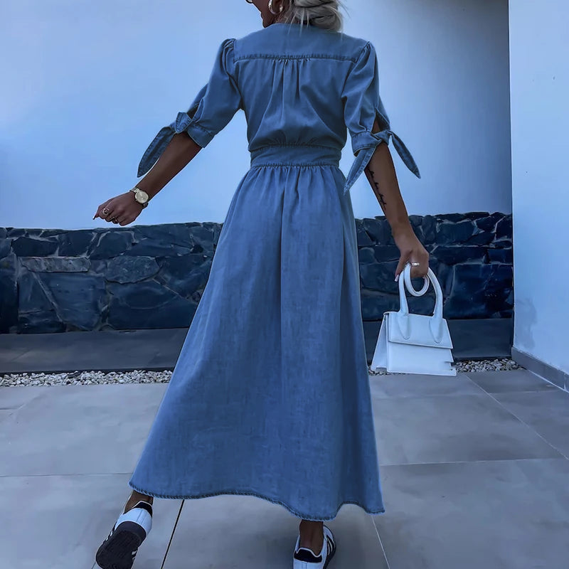 Abito in denim da donna Jane - Abito lungo in denim con bottoni e look casual femminile