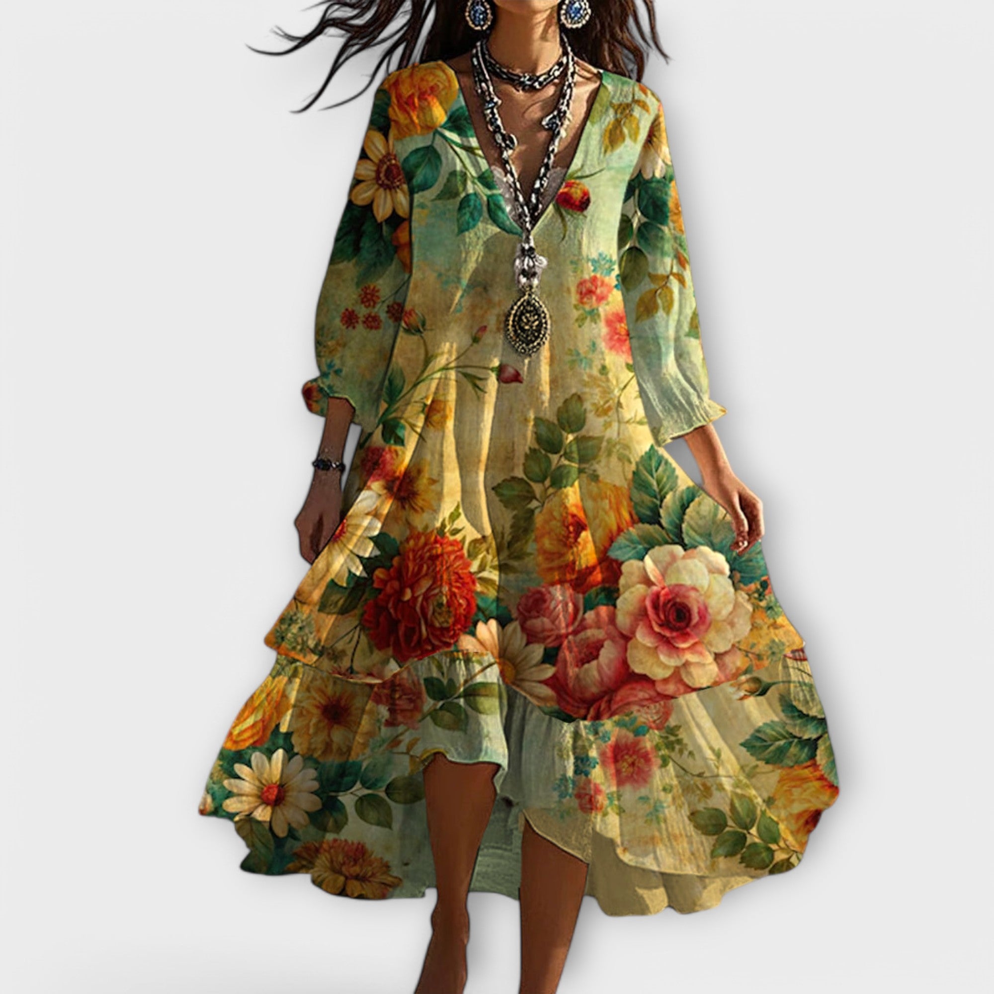 Sylvie Robe d'Été Femme – Coupe Fluide, Motif Bohème Fleuri Vintage & Tissu Respirant