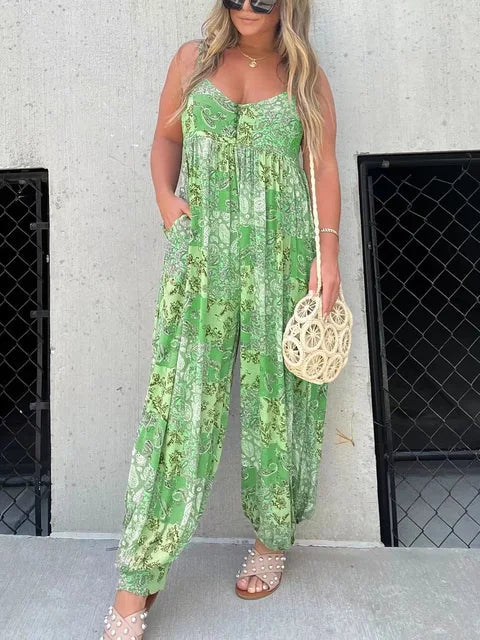 Tuta da donna Carmen - Elegante e leggero completo con motivo floreale per l'estate e il relax