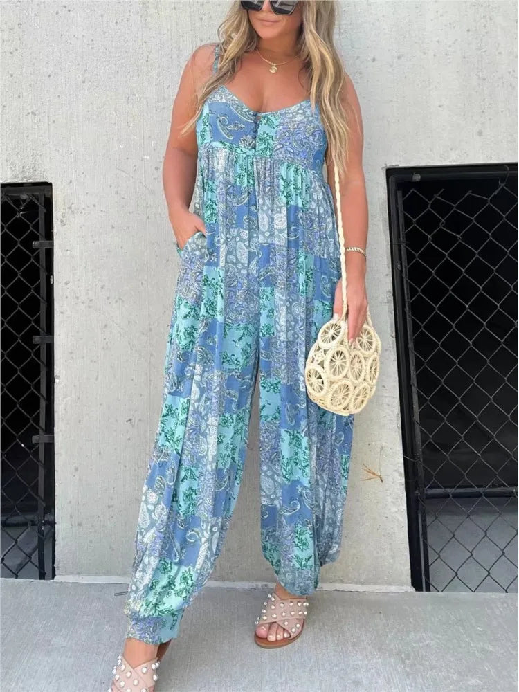 Tuta da donna Carmen - Elegante e leggero completo con motivo floreale per l'estate e il relax