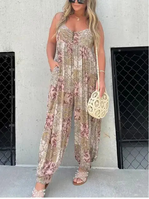 Tuta da donna Carmen - Elegante e leggero completo con motivo floreale per l'estate e il relax