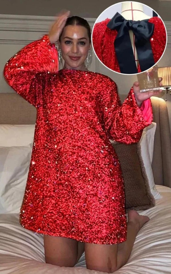 Gloria Abito da Sera Donna – Abito Elegante con Paillettes, Taglio Sagomato e Dettaglio Fiocco