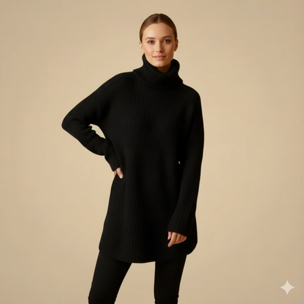 Gelly Women's Turtleneck Sweater – Elegant Loose-Fit Knitted Tunic for Winter