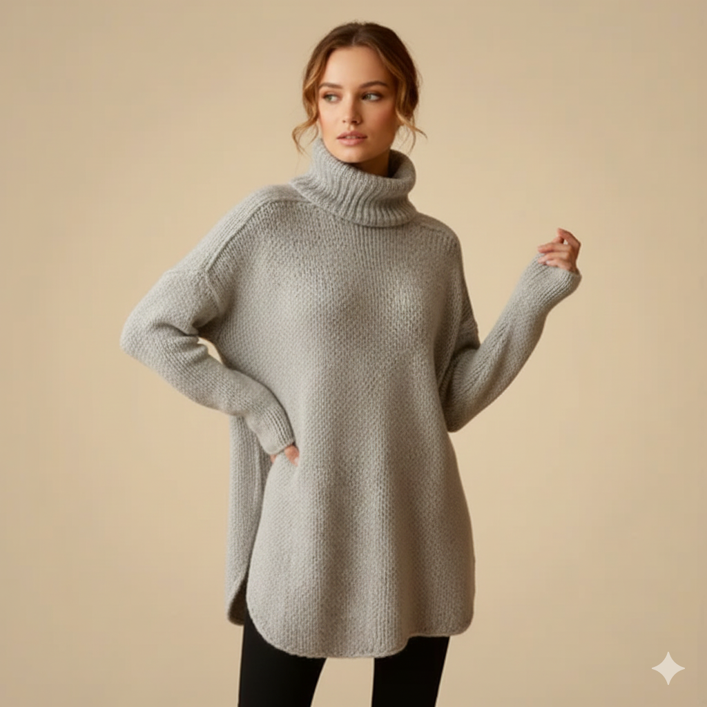 Gelly Women's Turtleneck Sweater – Elegant Loose-Fit Knitted Tunic for Winter