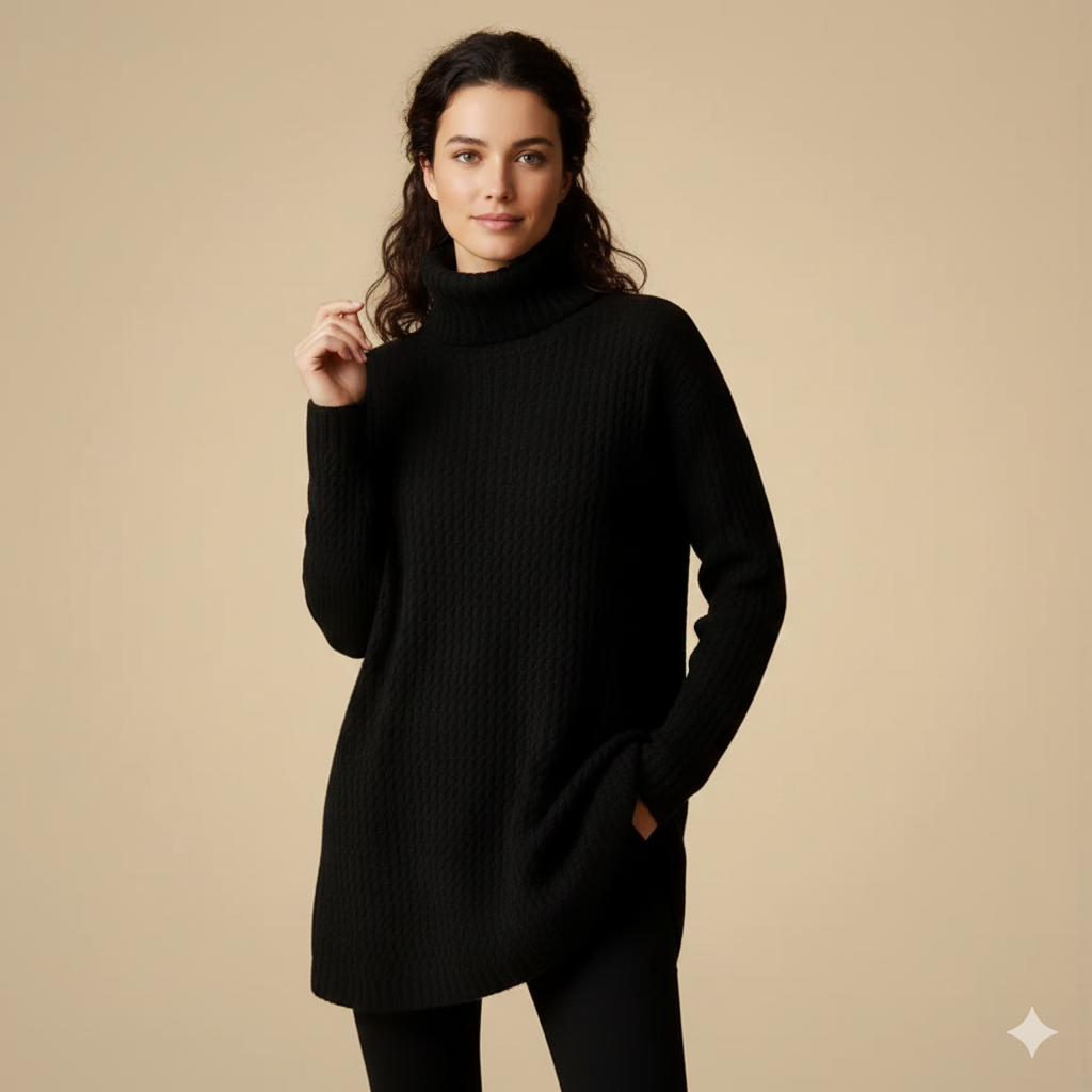 Gelly Women's Turtleneck Sweater – Elegant Loose-Fit Knitted Tunic for Winter