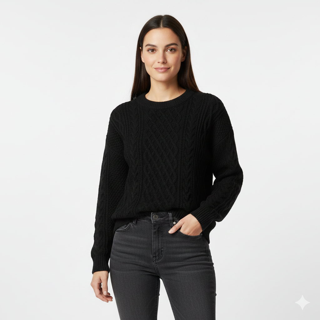 Avey Pull Unisex – Miękki Sweter z Warkoczowym Wzorem, Okrągłym Kołnierzem i Komfortowym Krojem