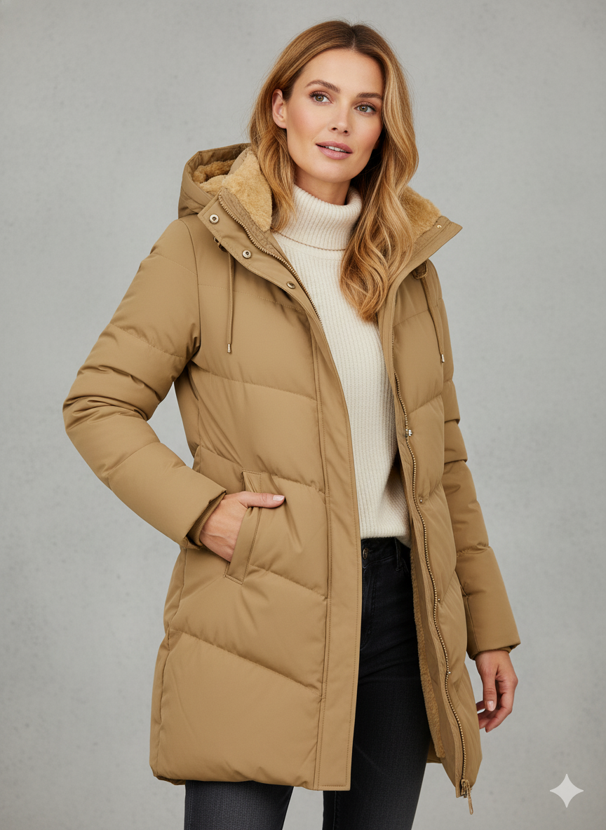 Alexandra Manteau Largo con Capucha para Mujer – Chaqueta de Invierno Elegante con Corte Cómodo
