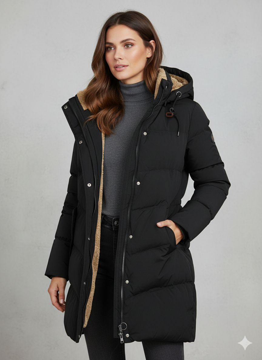 Alexandra Manteau Long à Capuche pour Femme – Veste d’Hiver Élégante à Coupe Confortable