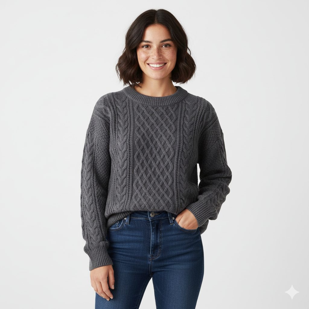 Avey Pull Unisex – Miękki Sweter z Warkoczowym Wzorem, Okrągłym Kołnierzem i Komfortowym Krojem