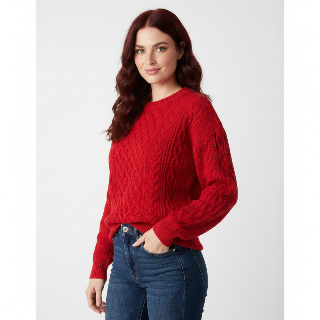 Avey Pull Unisex – Miękki Sweter z Warkoczowym Wzorem, Okrągłym Kołnierzem i Komfortowym Krojem