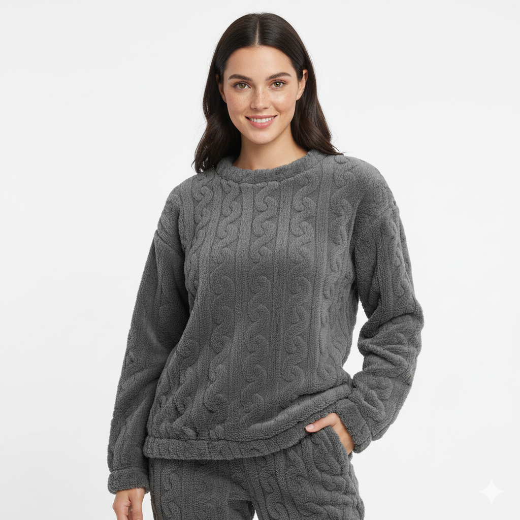 Lunie Set Îmbrăcăminte de Relaxare pentru Femei – Pijamale din Fleece cu Două Piese, Cald și Confortabil