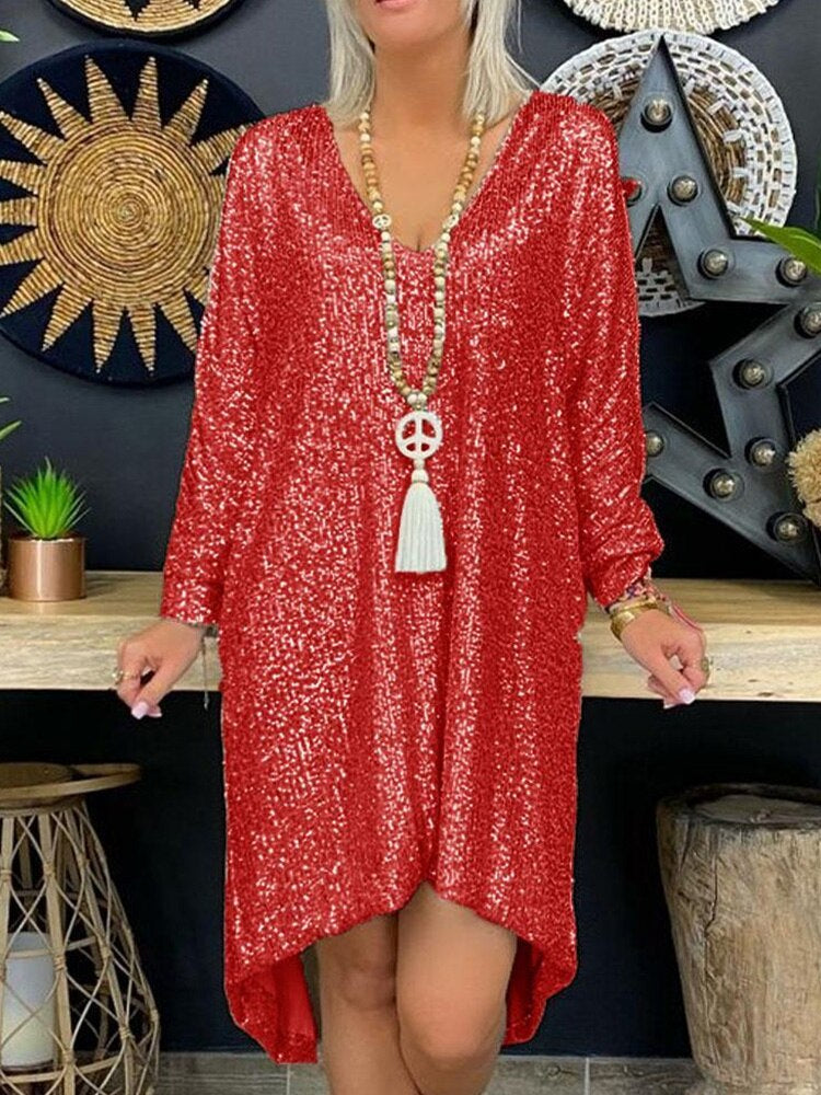 Natalie Robe de Soirée Femme – Robe Ample à Paillettes avec Manches Longues pour Soirées Élégantes