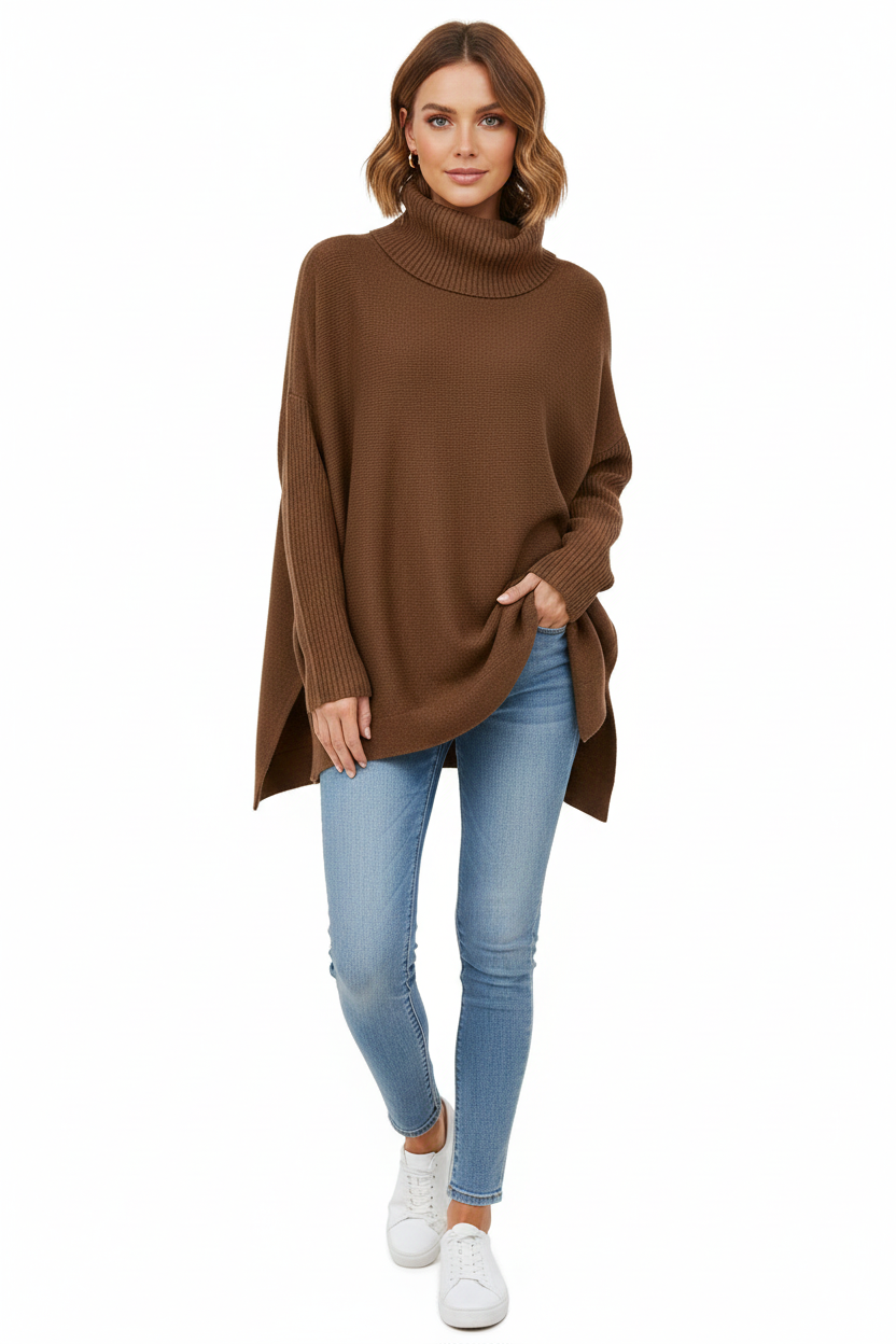 Gracie Pull Col Roulé Femme – Maille Ultra-Douce Oversize avec Col Haut & Style Élégant