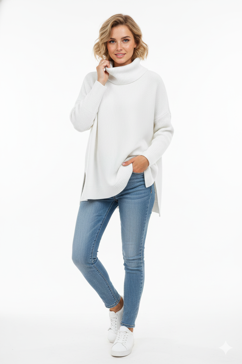 Gracie Pull Col Roulé Femme – Maille Ultra-Douce Oversize avec Col Haut & Style Élégant