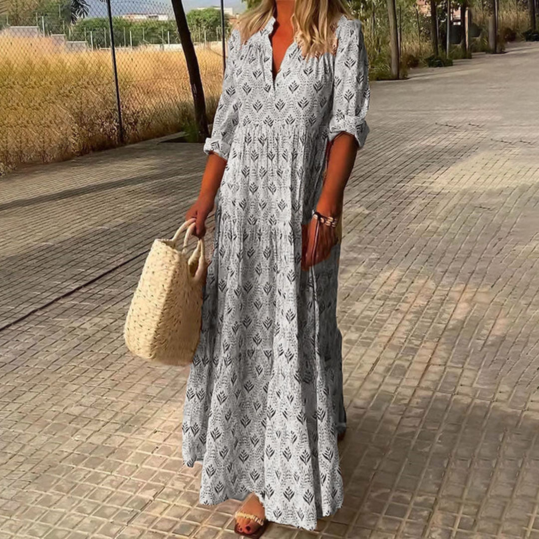Abito lungo bohémien da donna Charlee - Tessuto leggero, elegante scollo a V per le occasioni speciali