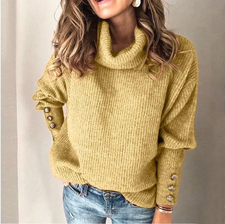 Maglione a collo alto da donna Emma - Elegante maglione con bottoni e vestibilità comoda