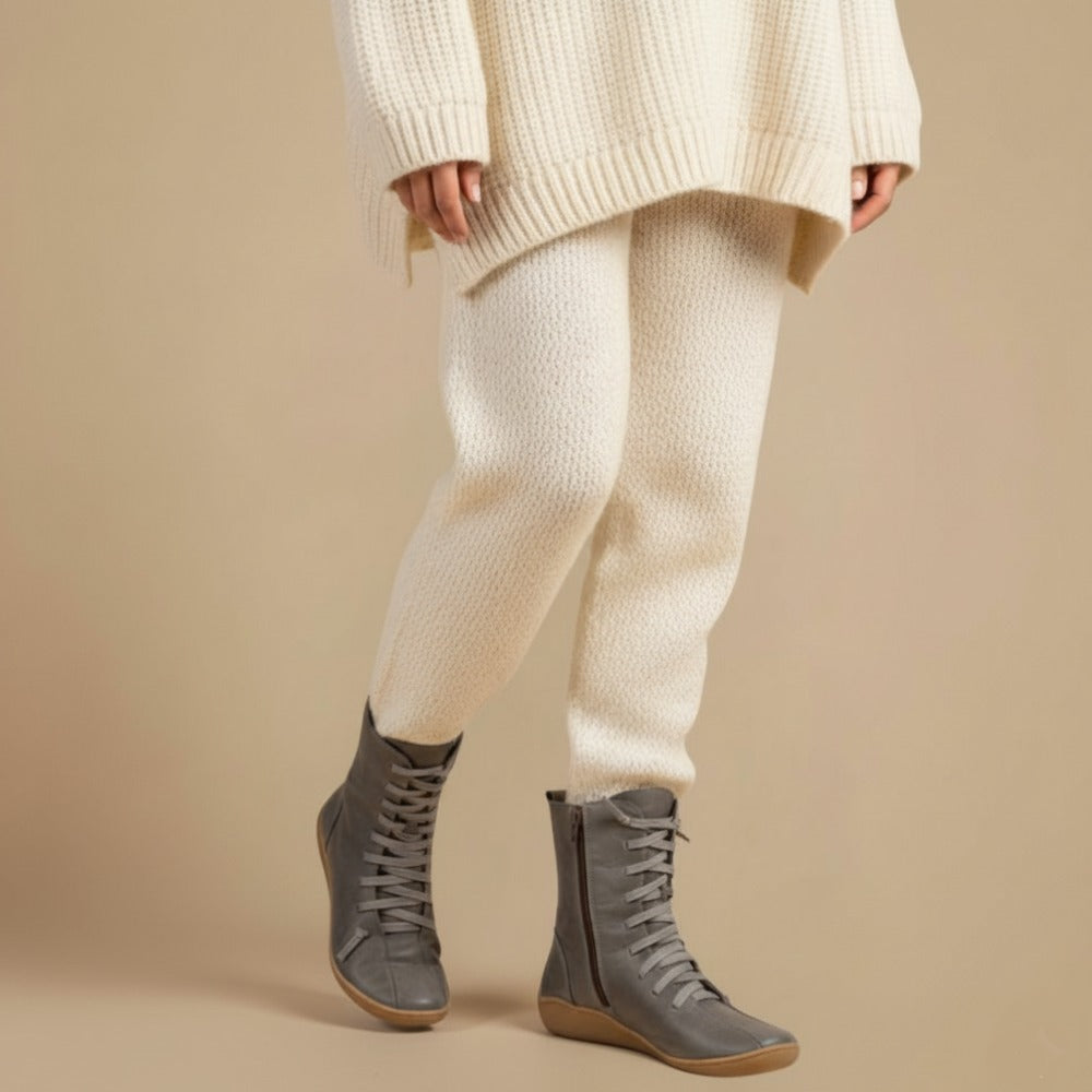 Stivali Melly a Metà Polpaccio Donna – Stivali Retrò con Lacci, Chiusura Lampo e Suola Piatta