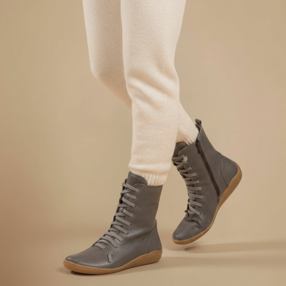 Stivali Melly a Metà Polpaccio Donna – Stivali Retrò con Lacci, Chiusura Lampo e Suola Piatta