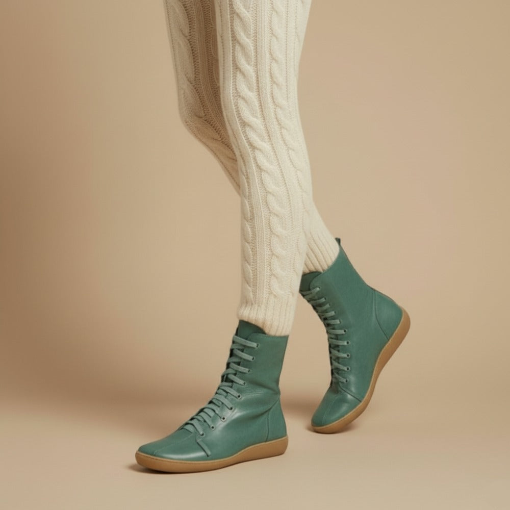 Stivali Melly a Metà Polpaccio Donna – Stivali Retrò con Lacci, Chiusura Lampo e Suola Piatta