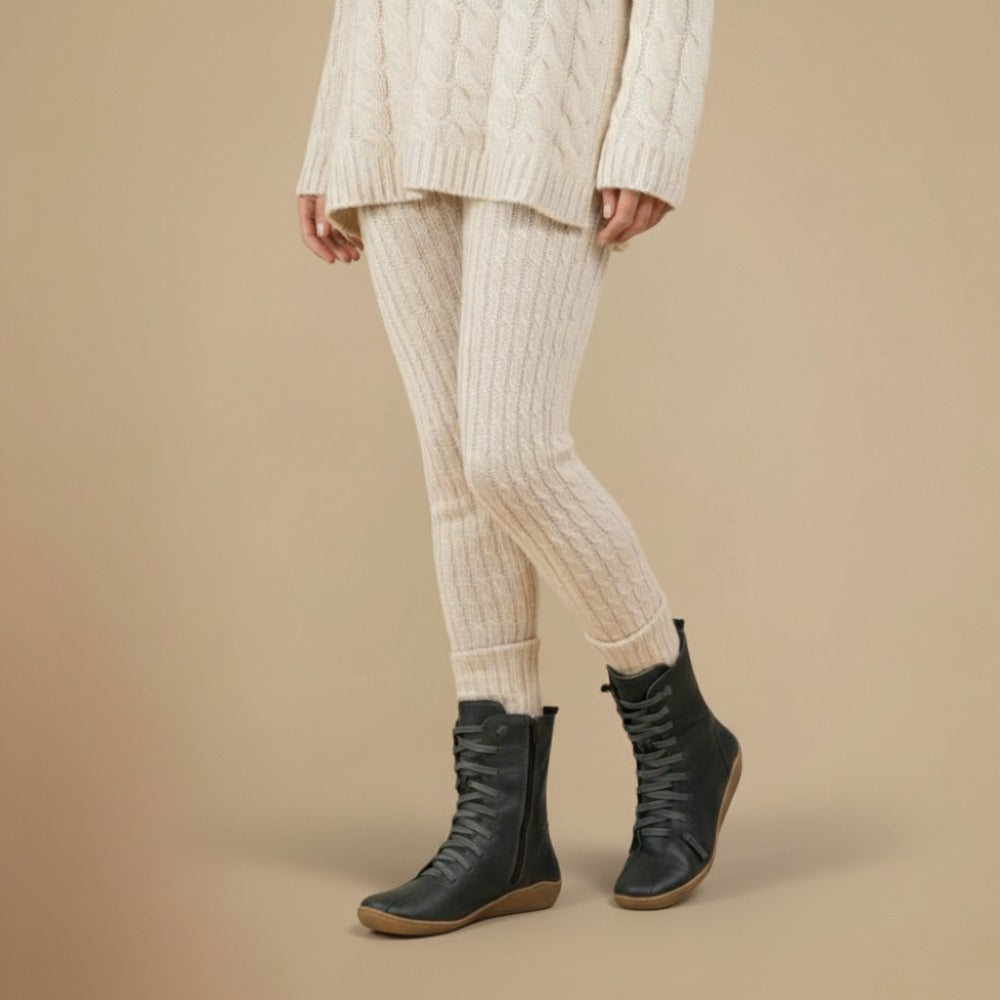 Stivali Melly a Metà Polpaccio Donna – Stivali Retrò con Lacci, Chiusura Lampo e Suola Piatta