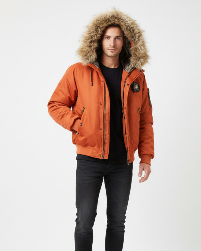 Ivan Bomber Matelassé Hombre – Capucha con Piel Sintética, Caliente y Estilo Urbano