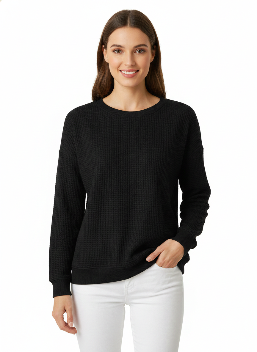 Ireneah női pulóver kötött gofris mintával – kényelmes, bő szabású kevert pamut pulóver
