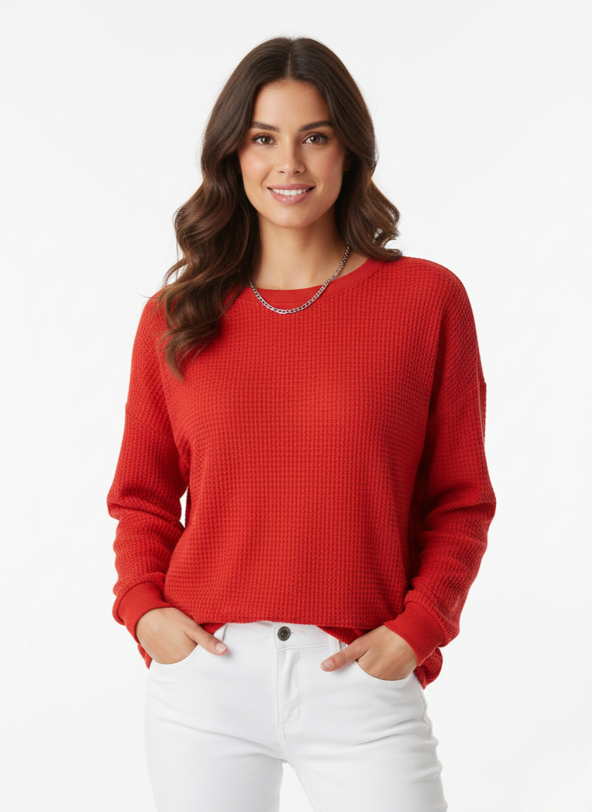 Ireneah női pulóver kötött gofris mintával – kényelmes, bő szabású kevert pamut pulóver