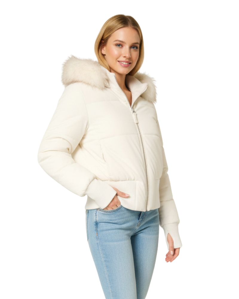 Gracie Prošívaný Dámský Kabát – Krátká Zimní Bunda s Odnímatelnou Kapucí a Umělým Kožíškem