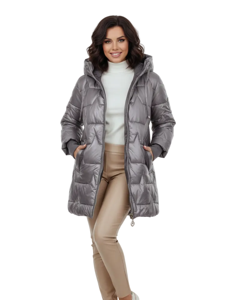 Charlie Dámsky zimný kabát – elegantná bunda s kapucňou, vreckami a zapínaním na gombíky