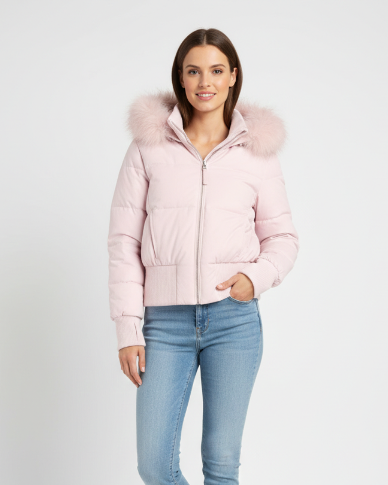 Gracie Prošívaný Dámský Kabát – Krátká Zimní Bunda s Odnímatelnou Kapucí a Umělým Kožíškem