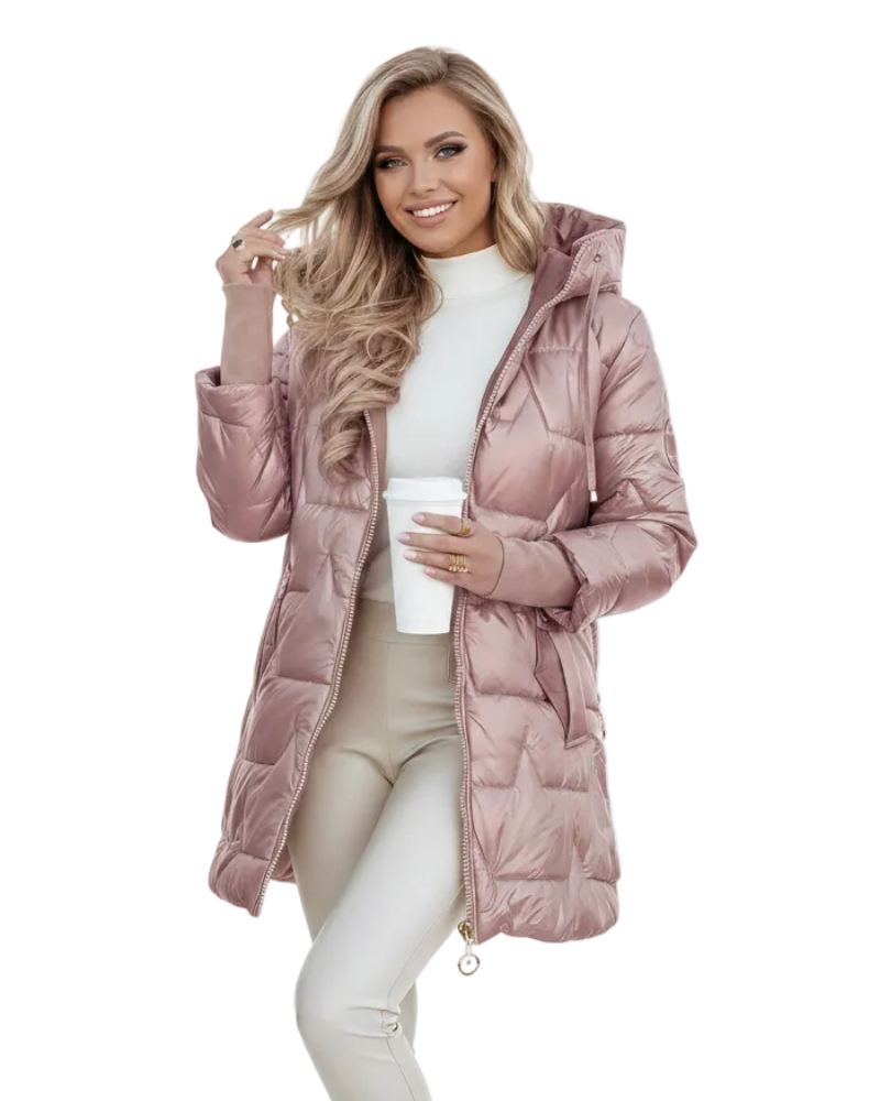 Charlie Dámsky zimný kabát – elegantná bunda s kapucňou, vreckami a zapínaním na gombíky