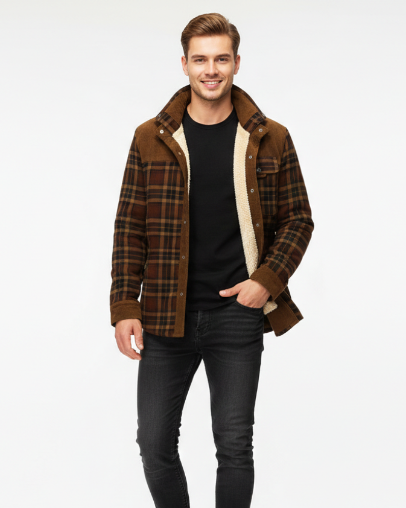 Arthuro Pánsky zimný kabát – Elegantná károvaná bunda s klopovým golierom a klasickým zapínaním