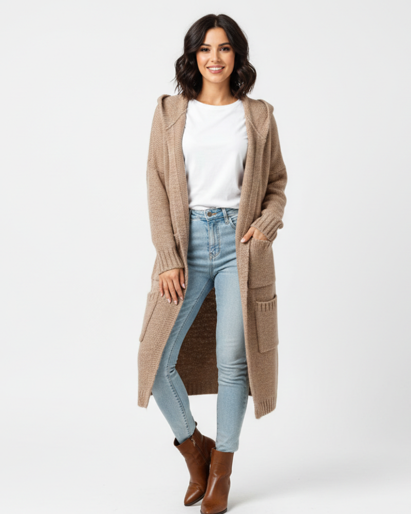 Jessica-neuletakki pitkä naisille – Ylimitoitettu tyylikäs ja mukava pehmeästä neuloksesta tehty liivi