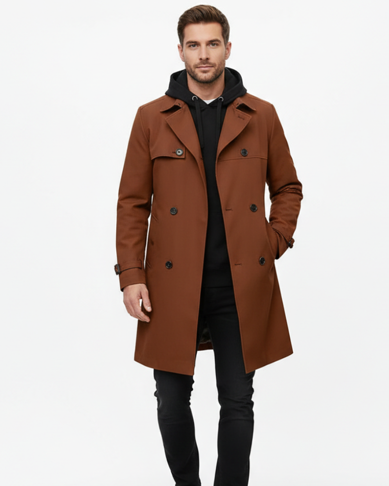 Gian miesten klassinen kaksirivinen trenssitakki – kauluskäänteet säädettävällä vyöllä