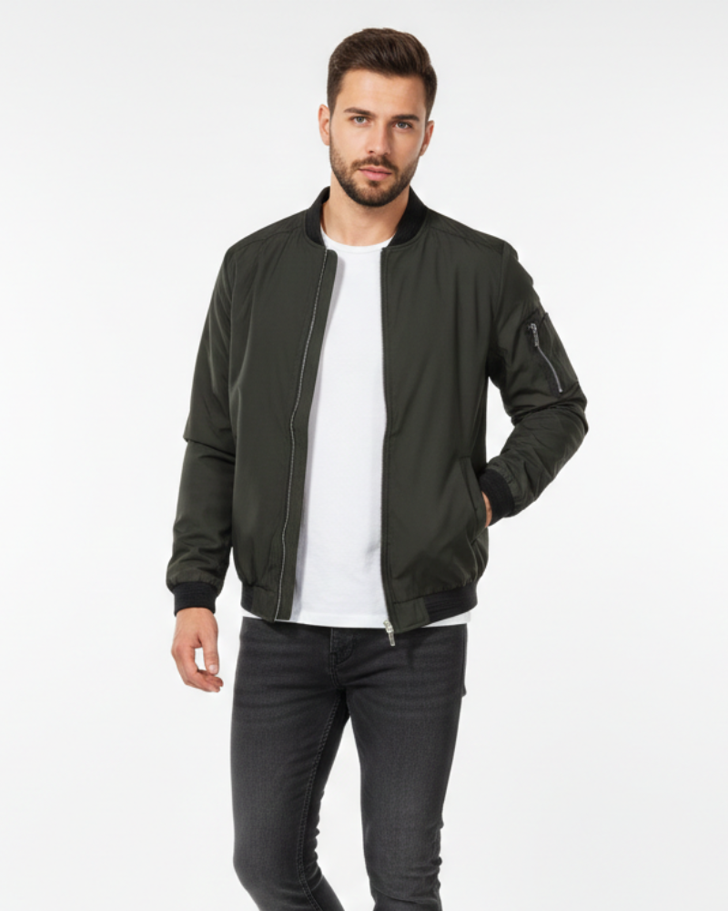 Zenio Bomber Herre Essensio – Lett Vannavstøtende Jakke med Glidelås og Ribbestrikkede Detaljer