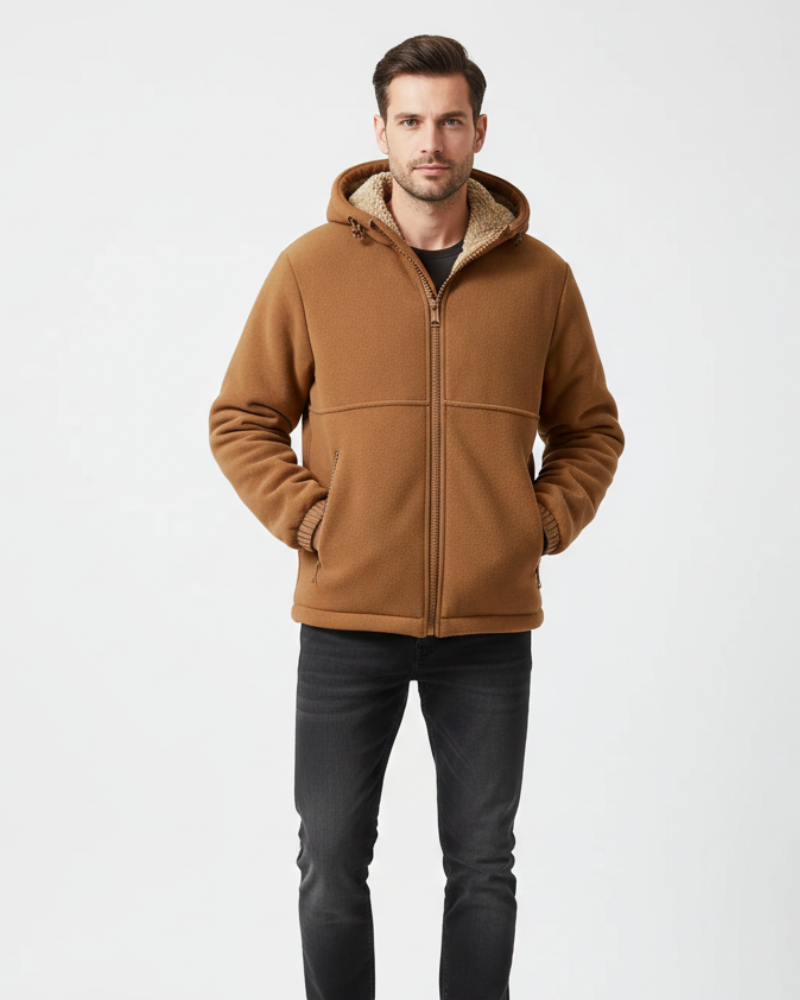 Norlan pánska fleecová vesta s kapucňou – ľahký teplý kabát s vreckami na zips na zimu