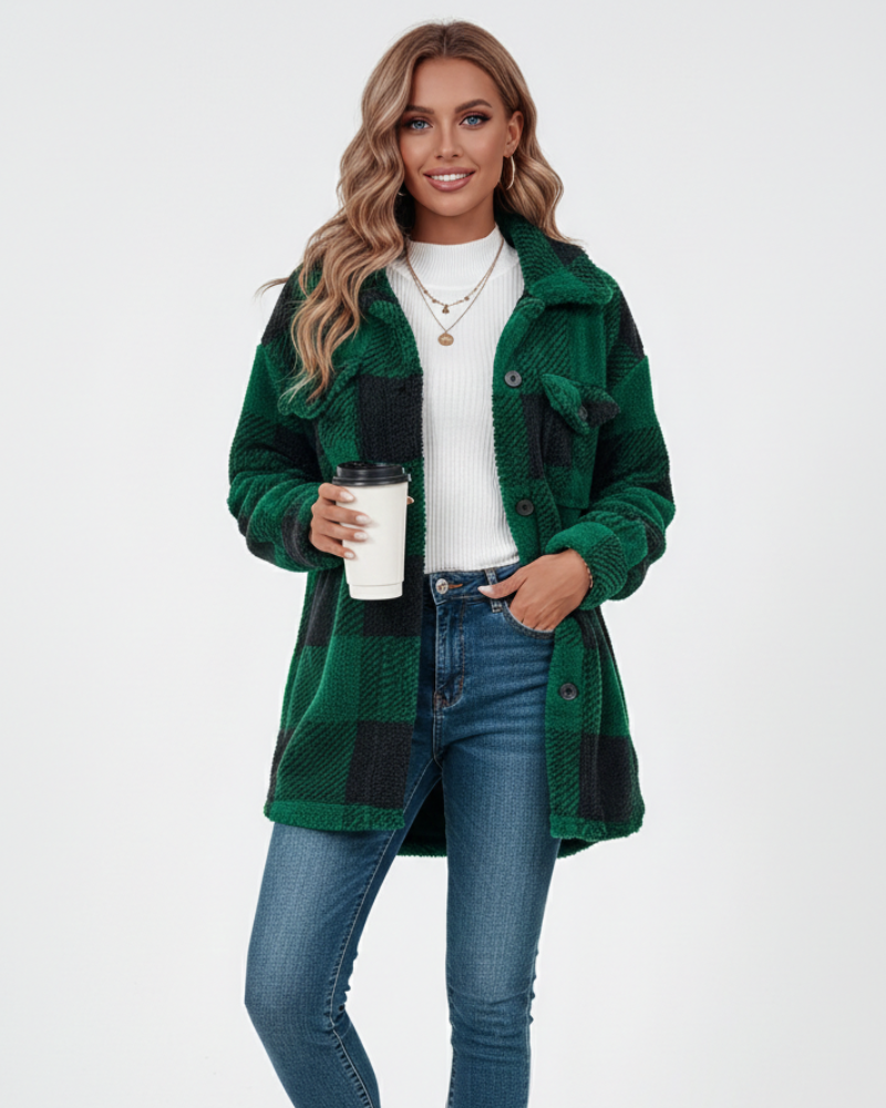 Ariana naisten talvitakki – lämmin ja rento ruudullinen pehmeä takki