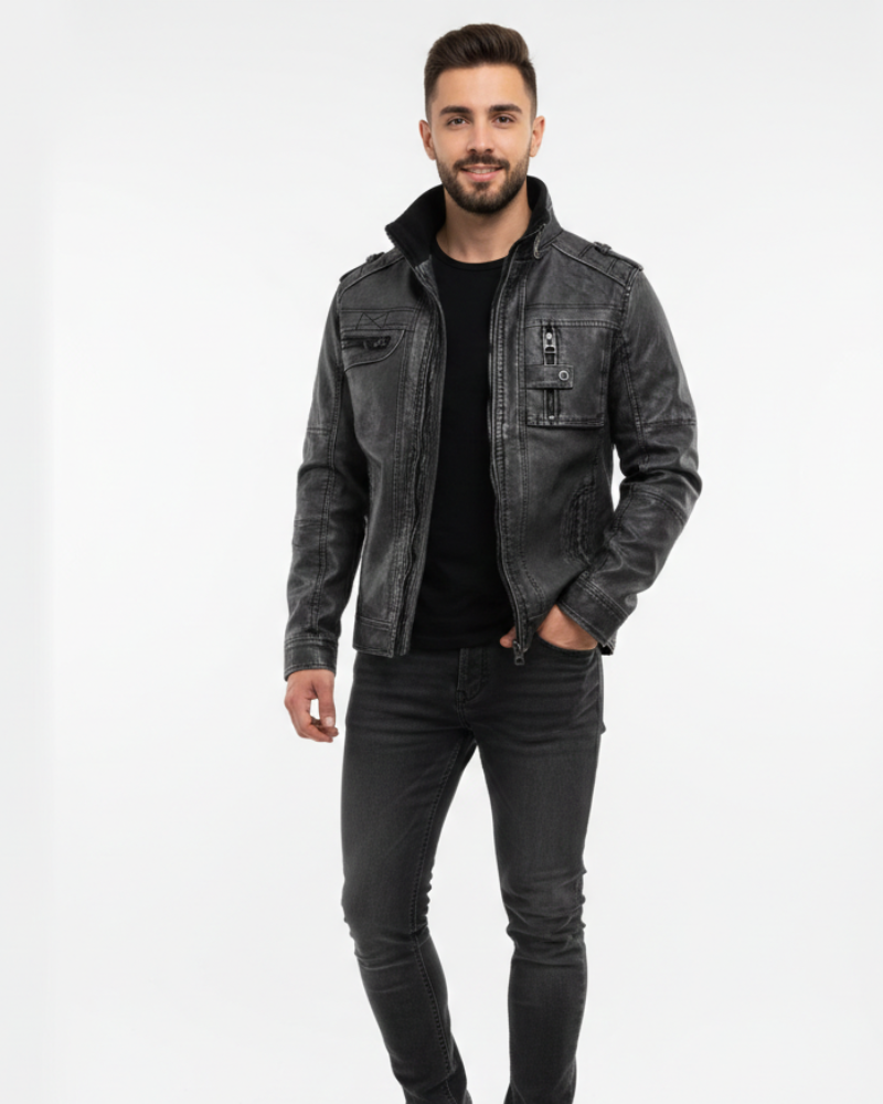 Zayron Herren Lederjacke – Lederblouson mit Stehkragen im zeitlosen Stil