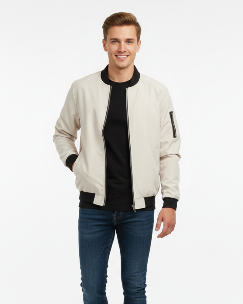 Zenio Bomber Herre Essensio – Lett Vannavstøtende Jakke med Glidelås og Ribbestrikkede Detaljer