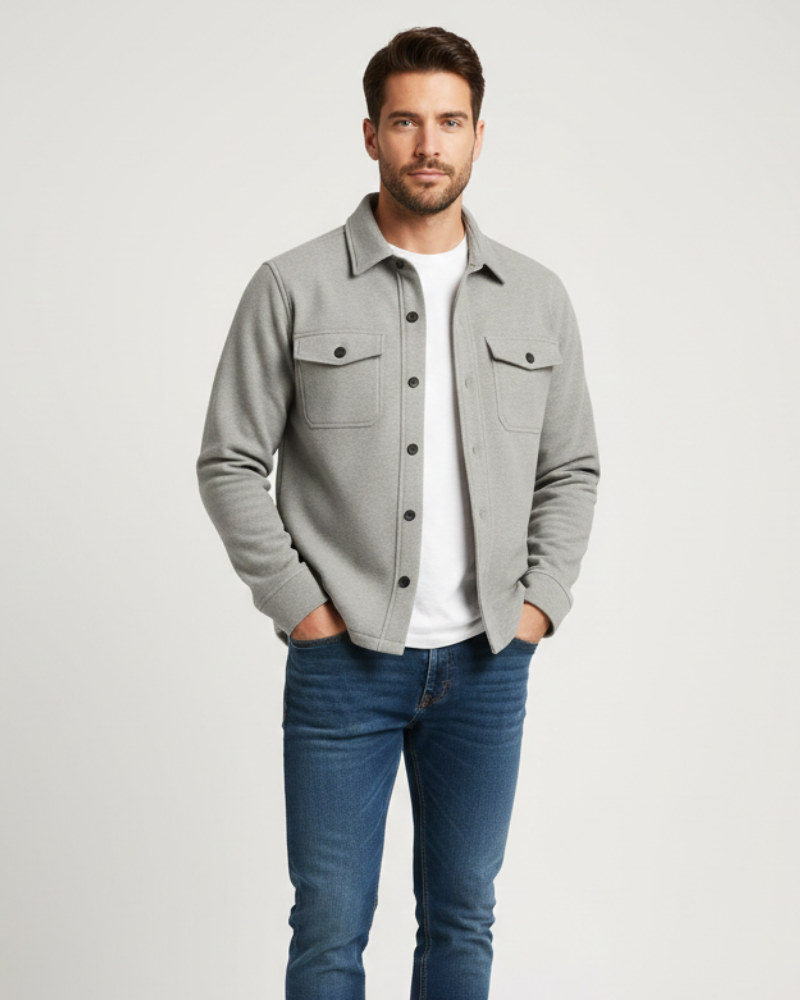 Noir Élan Overshirt Homme – Veste Chemise Casual Chic en Coton Mélangé Coupe Regular
