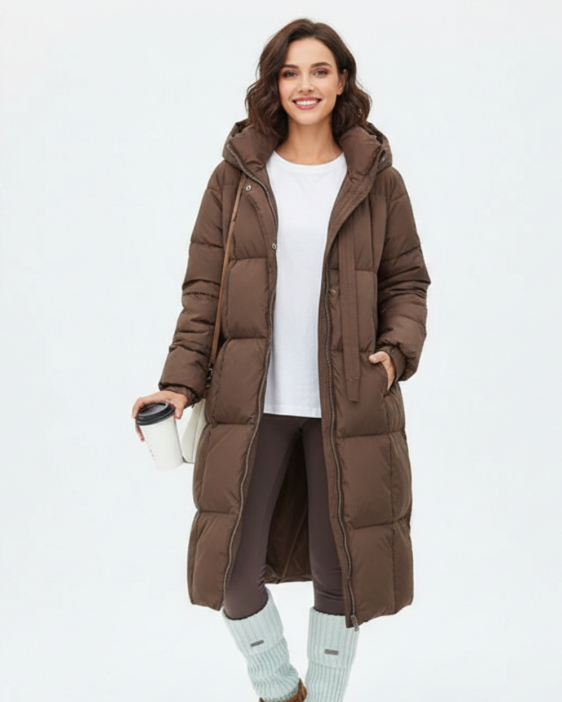 Parka Longa Laura para Mulher – Casaco Quente com Capuz Corte Descontraído e Silhueta Direita