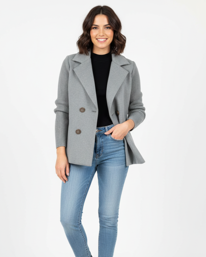 Charina női blézer kötött anyagból – dupla gombolású kabát hajtókával és hosszú ujjakkal