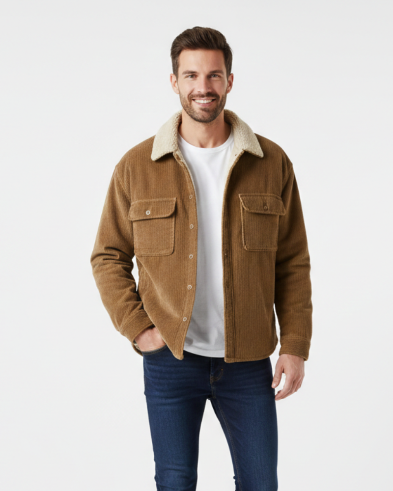 Ruben Veste Overshirt Heren – Corduroy Dubbelzijdig Fleece met Knopen & Rechte Pasvorm