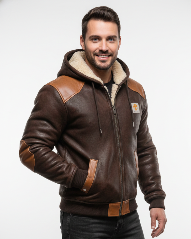 Quenton Chaqueta Hombre Vintage en Ante y Cuero – Forro Caliente, Capucha y Estilo Retro