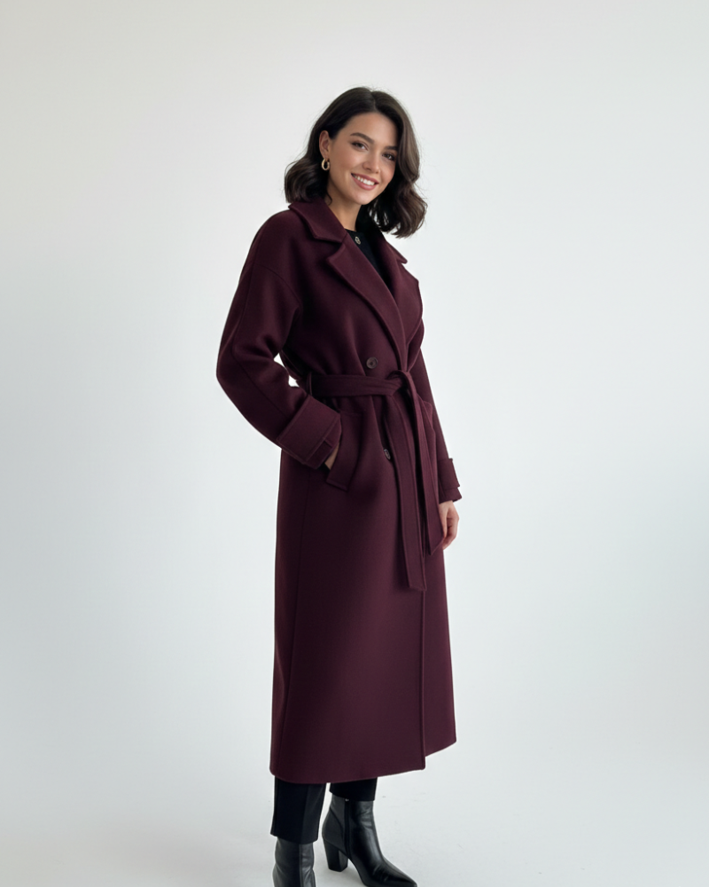 Victoria Oversized Coat for Women – Burgundy Mixed Wool Coat Elegant Cut