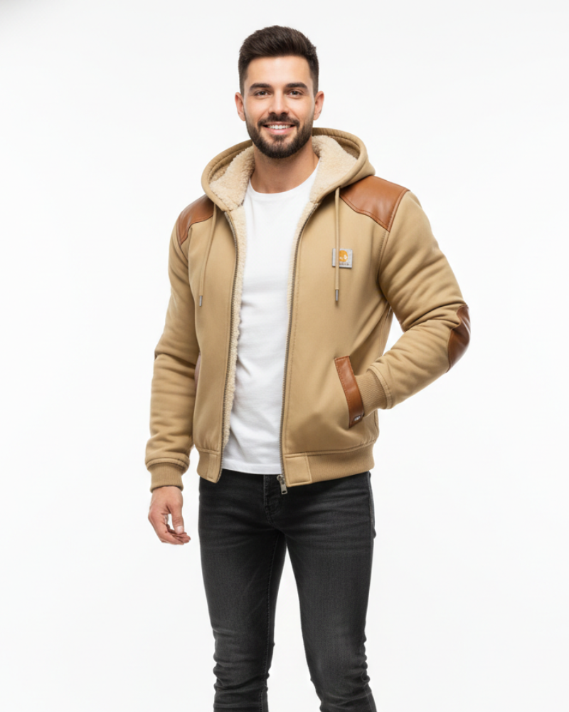 Quenton Chaqueta Hombre Vintage en Ante y Cuero – Forro Caliente, Capucha y Estilo Retro