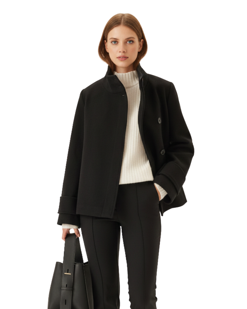 Gabby Γυναικείο Κοντό Μπουφάν – Κομψό Χειμερινό Μπουφάν από Μάλλινο Μείγμα με Δομημένο Ψηλό Γιακά